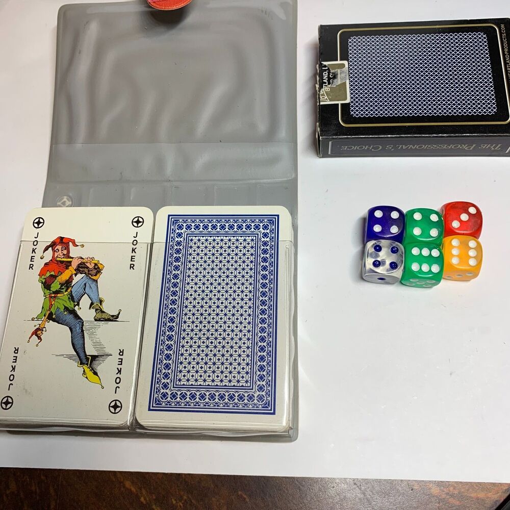 Vintage Lot of 3 Decks of Playing Cards 1 Card Case Holds 2 Decks and 6 Dices